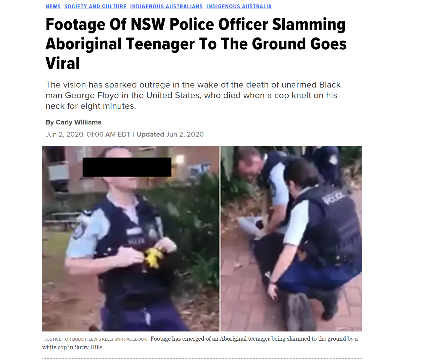 Footage of NSW police officer slamming Aboriginal teenager to the ground goes viral